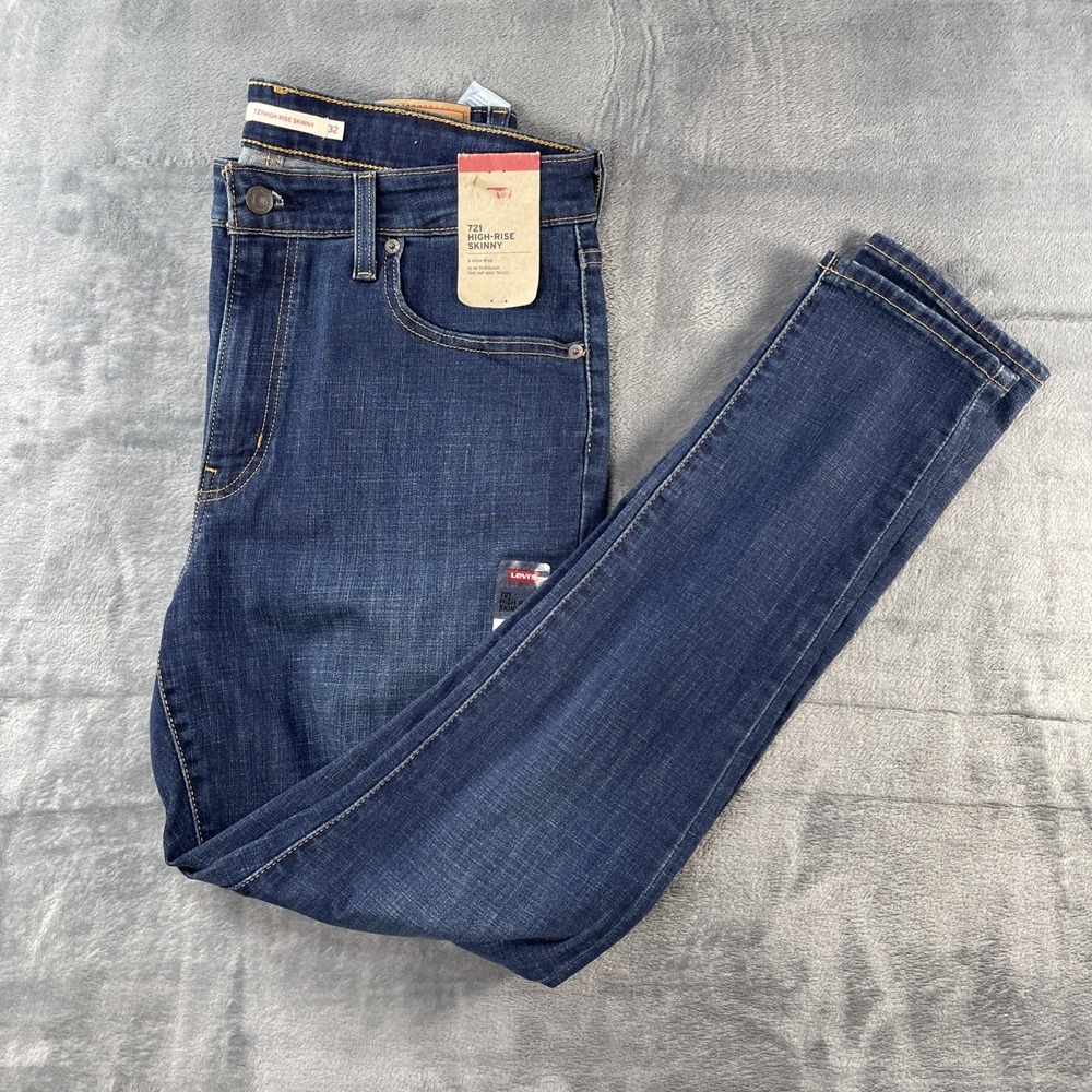 Levis Womens 721 High-Rise Skinny Jeans Size 32 (32x30) Blue Denim Dark Wash
